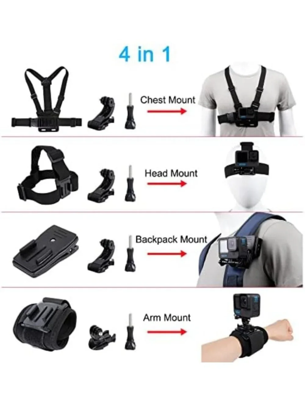 Versatile GoPro Accessories Set for Hero 13/12/11/10/9/8/7/6/5 & Mission 1 Pro